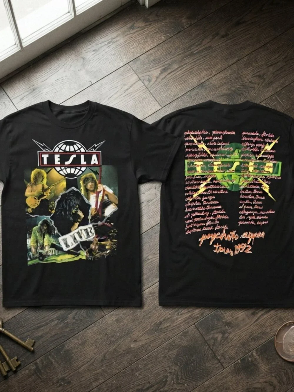 Tesla Psychotic Supper Tour 1992 Vintage Band Black T-Shirt